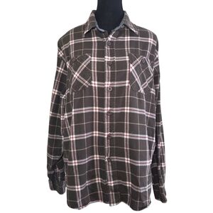 Wrangler Men's Dark Brown Plaid Button Down Flannel Shirt Size L
